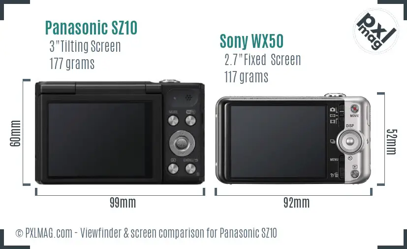 Panasonic SZ10 vs Sony WX50 Screen and Viewfinder comparison