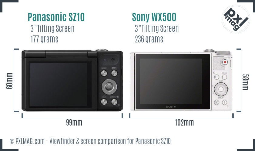 Panasonic SZ10 vs Sony WX500 Screen and Viewfinder comparison