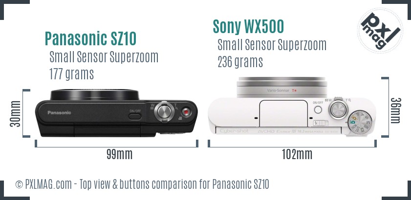 Panasonic SZ10 vs Sony WX500 top view buttons comparison