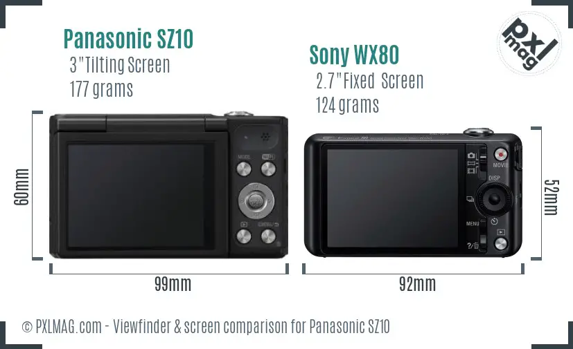 Panasonic SZ10 vs Sony WX80 Screen and Viewfinder comparison