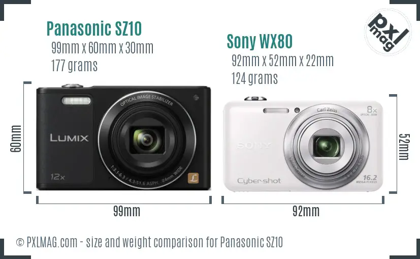 Panasonic SZ10 vs Sony WX80 size comparison