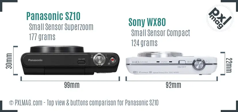 Panasonic SZ10 vs Sony WX80 top view buttons comparison