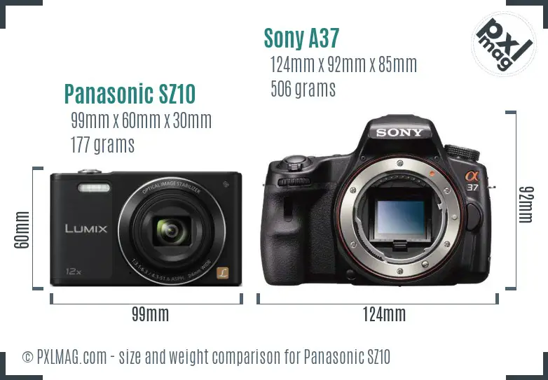 Panasonic SZ10 vs Sony A37 size comparison Panasonic SZ10 vs Sony A37 size comparison