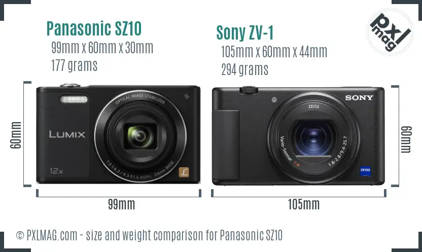 Panasonic SZ10 vs Sony ZV-1 size comparison