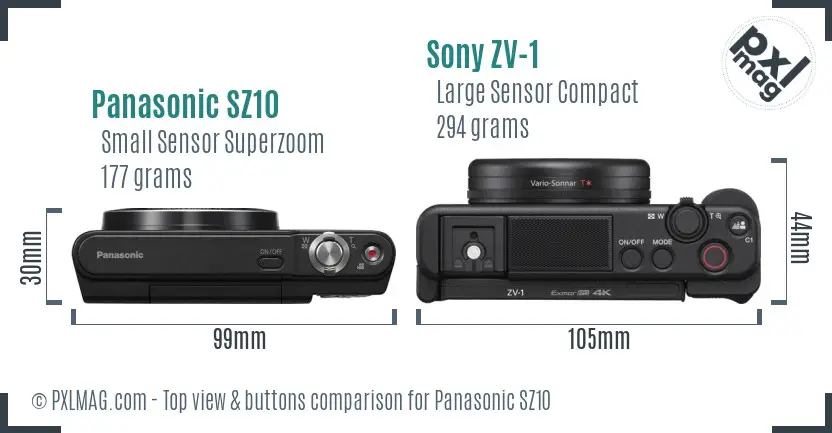 Panasonic SZ10 vs Sony ZV-1 top view buttons comparison