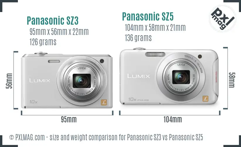 Panasonic SZ3 vs Panasonic SZ5 size comparison