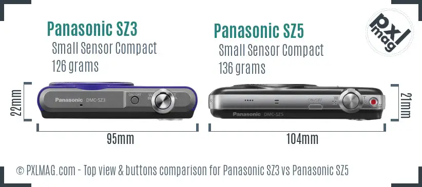 Panasonic SZ3 vs Panasonic SZ5 top view buttons comparison
