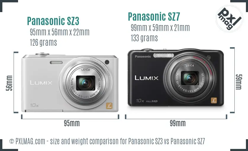 Panasonic SZ3 vs Panasonic SZ7 size comparison