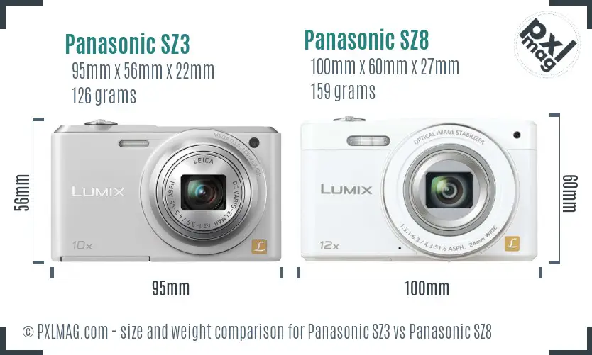 Panasonic SZ3 vs Panasonic SZ8 size comparison