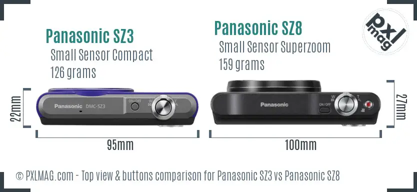 Panasonic SZ3 vs Panasonic SZ8 top view buttons comparison