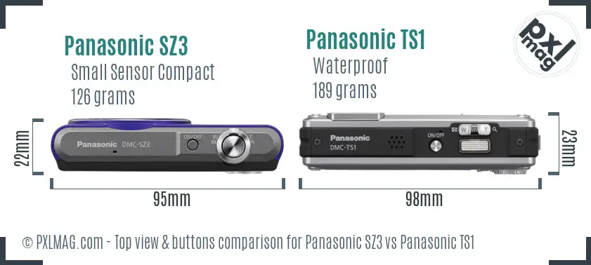 Panasonic SZ3 vs Panasonic TS1 top view buttons comparison