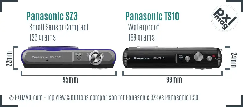 Panasonic SZ3 vs Panasonic TS10 top view buttons comparison