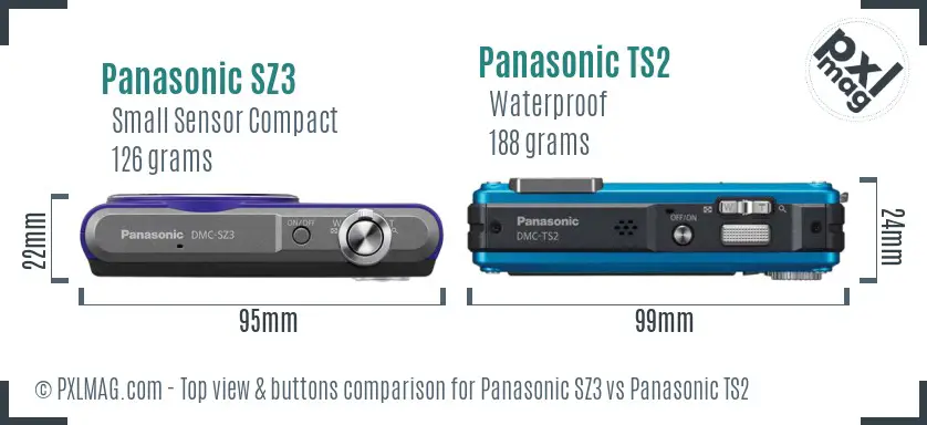 Panasonic SZ3 vs Panasonic TS2 top view buttons comparison
