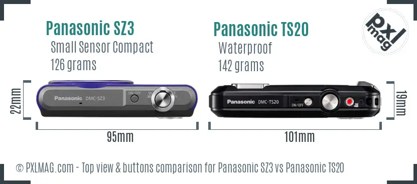 Panasonic SZ3 vs Panasonic TS20 top view buttons comparison