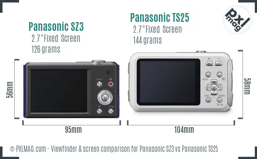 Panasonic SZ3 vs Panasonic TS25 Screen and Viewfinder comparison