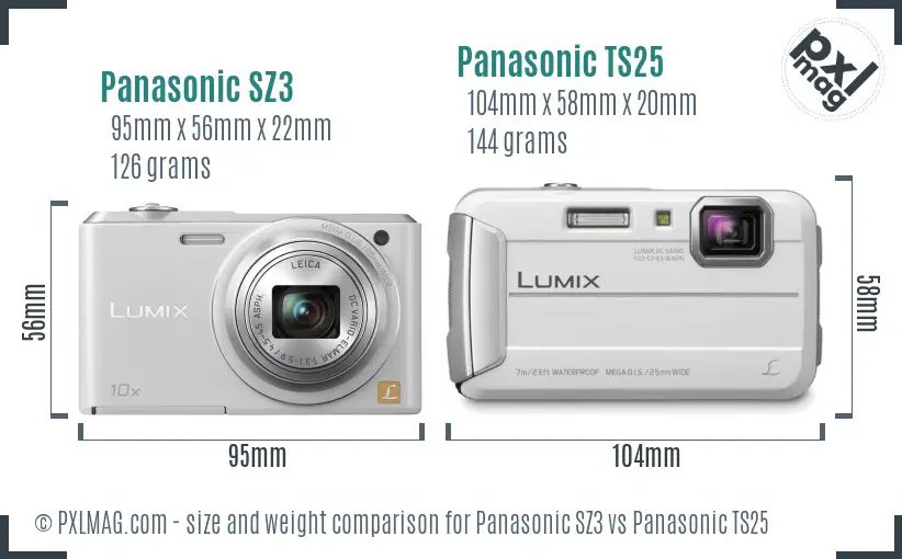 Panasonic SZ3 vs Panasonic TS25 size comparison