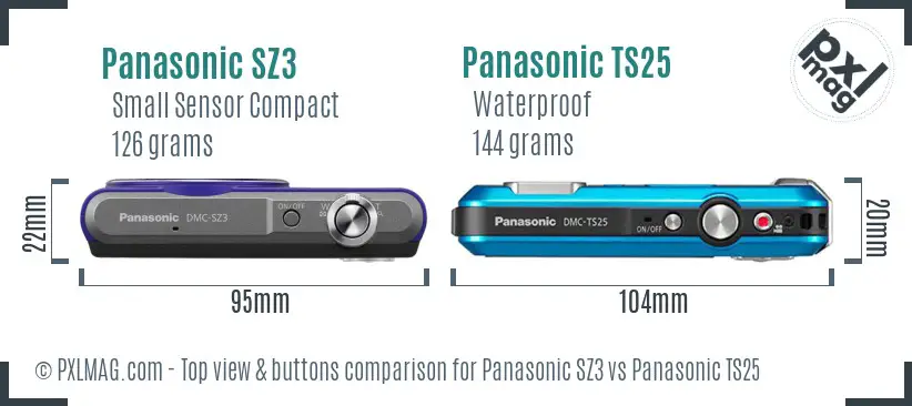 Panasonic SZ3 vs Panasonic TS25 top view buttons comparison