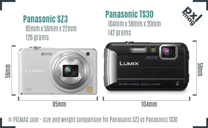 Panasonic SZ3 vs Panasonic TS30 size comparison