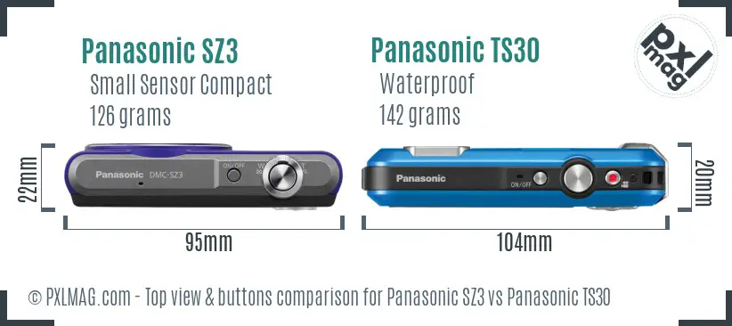 Panasonic SZ3 vs Panasonic TS30 top view buttons comparison