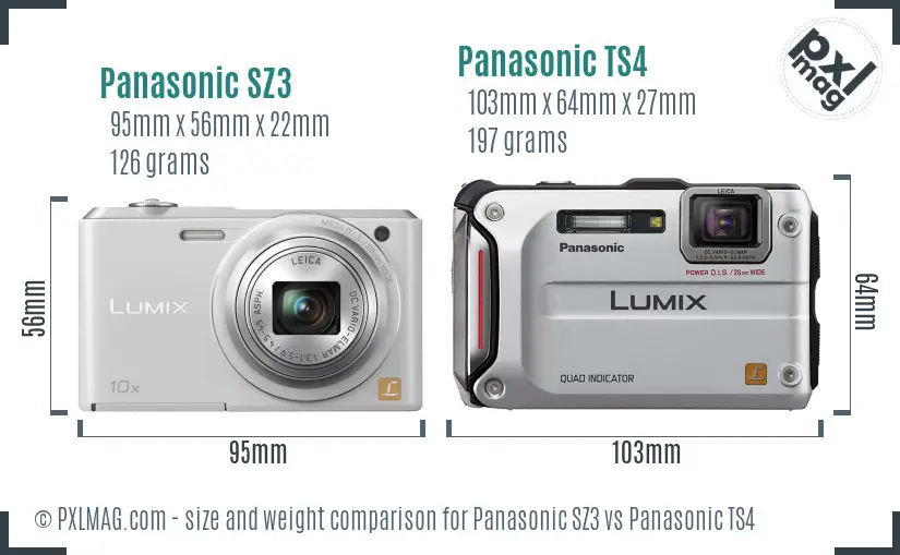 Panasonic SZ3 vs Panasonic TS4 size comparison