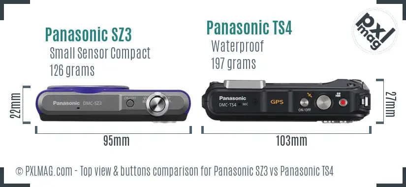 Panasonic SZ3 vs Panasonic TS4 top view buttons comparison