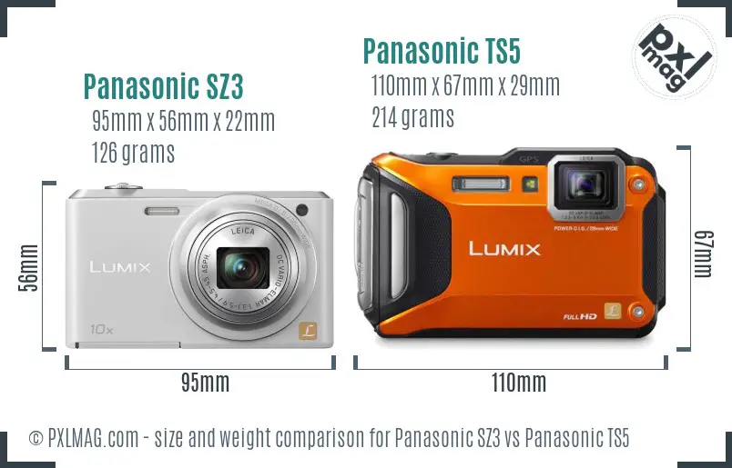 Panasonic SZ3 vs Panasonic TS5 size comparison