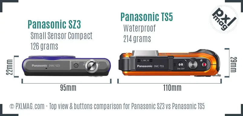 Panasonic SZ3 vs Panasonic TS5 top view buttons comparison Panasonic SZ3 vs Panasonic TS5 top view buttons comparison