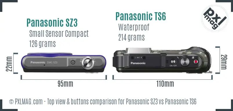 Panasonic SZ3 vs Panasonic TS6 top view buttons comparison