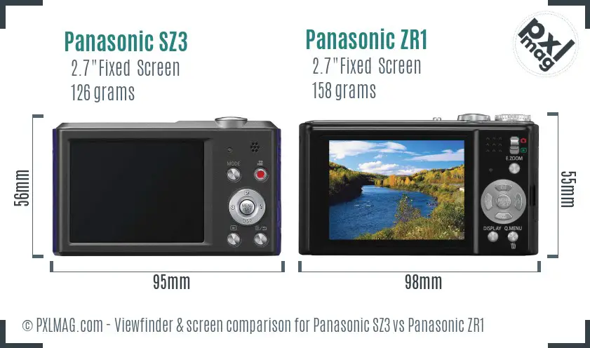 Panasonic SZ3 vs Panasonic ZR1 Screen and Viewfinder comparison
