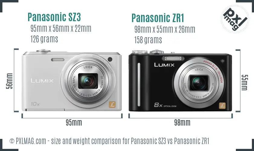 Panasonic SZ3 vs Panasonic ZR1 size comparison