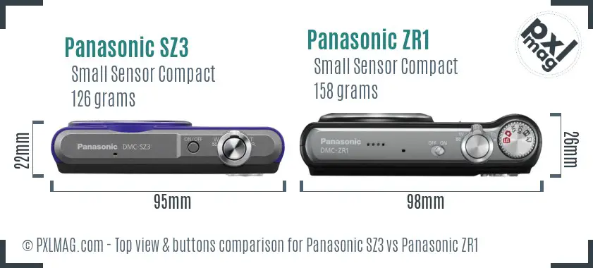 Panasonic SZ3 vs Panasonic ZR1 top view buttons comparison
