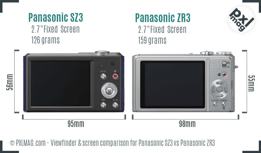 Panasonic SZ3 vs Panasonic ZR3 Screen and Viewfinder comparison