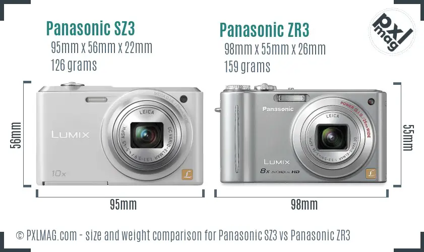 Panasonic SZ3 vs Panasonic ZR3 size comparison