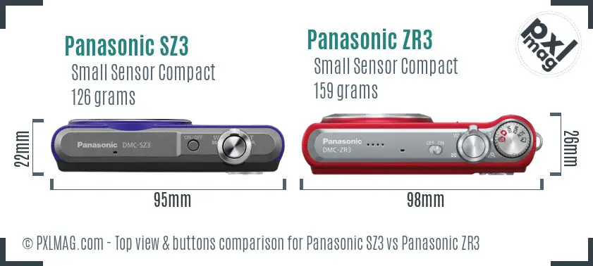 Panasonic SZ3 vs Panasonic ZR3 top view buttons comparison