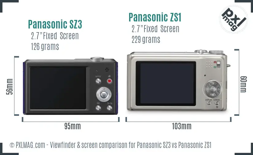 Panasonic SZ3 vs Panasonic ZS1 Screen and Viewfinder comparison