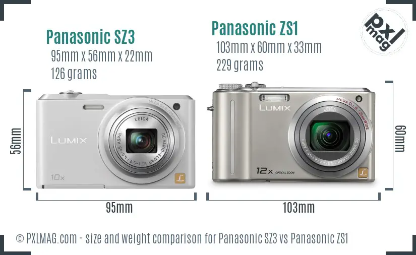 Panasonic SZ3 vs Panasonic ZS1 size comparison