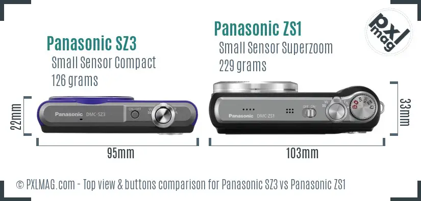 Panasonic SZ3 vs Panasonic ZS1 top view buttons comparison