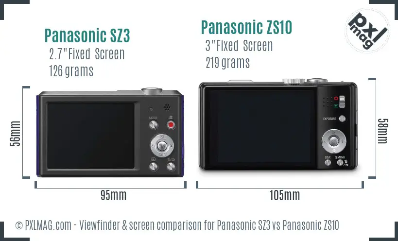Panasonic SZ3 vs Panasonic ZS10 Screen and Viewfinder comparison