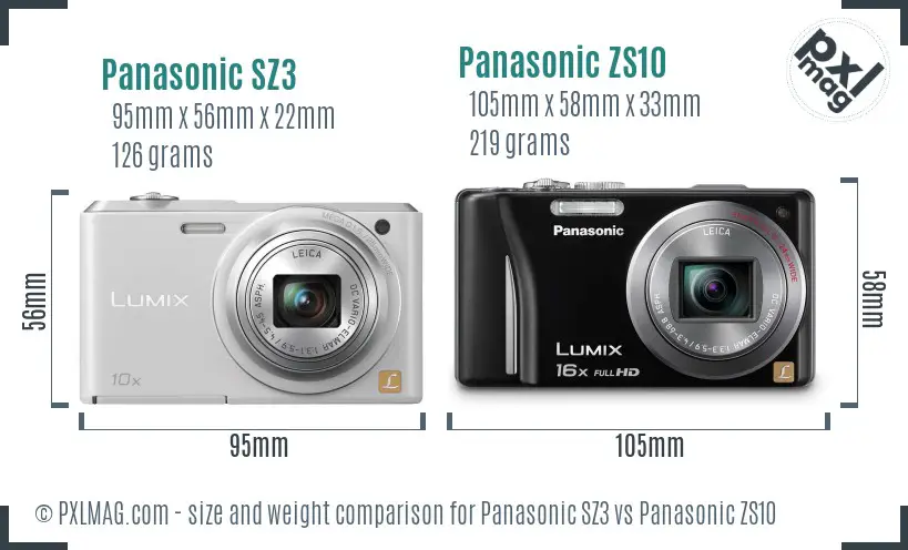 Panasonic SZ3 vs Panasonic ZS10 size comparison