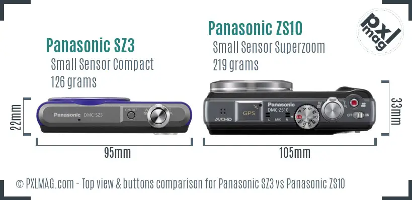 Panasonic SZ3 vs Panasonic ZS10 top view buttons comparison