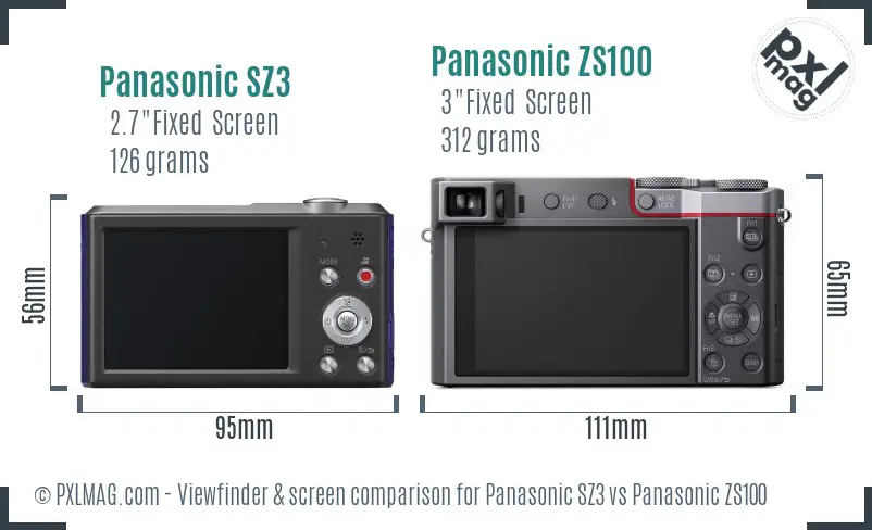 Panasonic SZ3 vs Panasonic ZS100 Screen and Viewfinder comparison