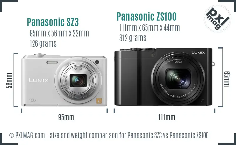 Panasonic SZ3 vs Panasonic ZS100 size comparison