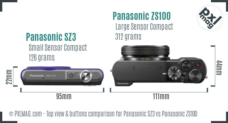 Panasonic SZ3 vs Panasonic ZS100 top view buttons comparison