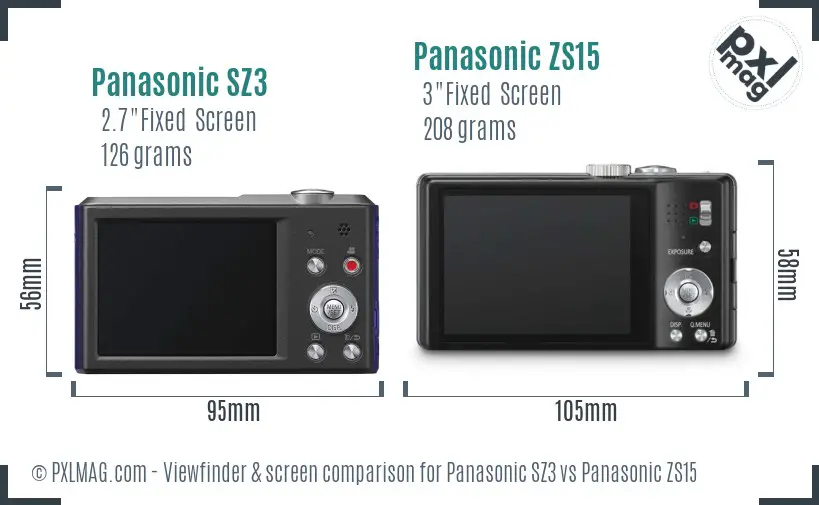 Panasonic SZ3 vs Panasonic ZS15 Screen and Viewfinder comparison