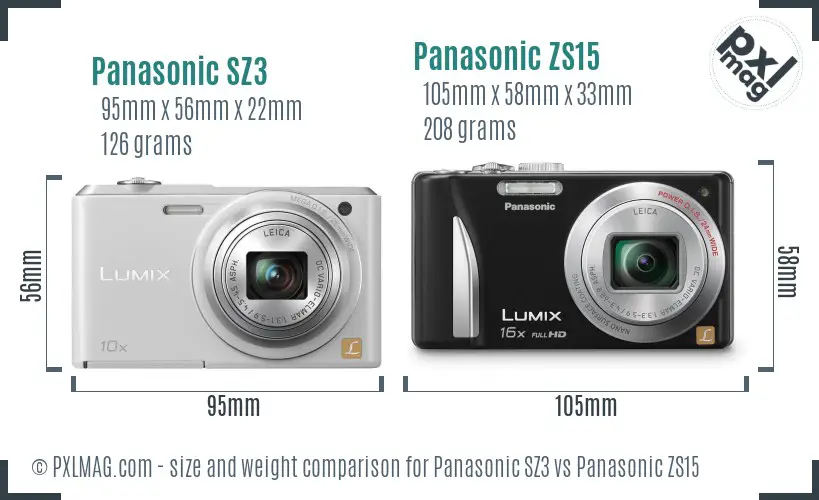 Panasonic SZ3 vs Panasonic ZS15 size comparison