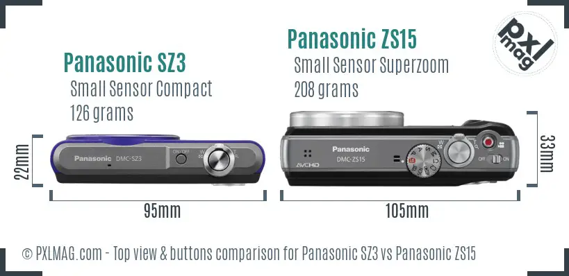 Panasonic SZ3 vs Panasonic ZS15 top view buttons comparison