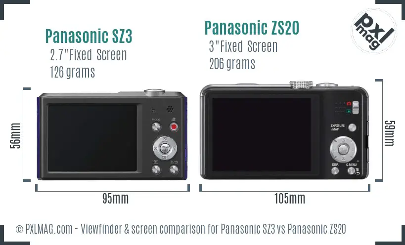 Panasonic SZ3 vs Panasonic ZS20 Screen and Viewfinder comparison