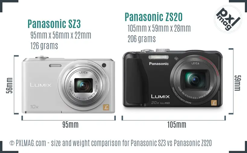 Panasonic SZ3 vs Panasonic ZS20 size comparison