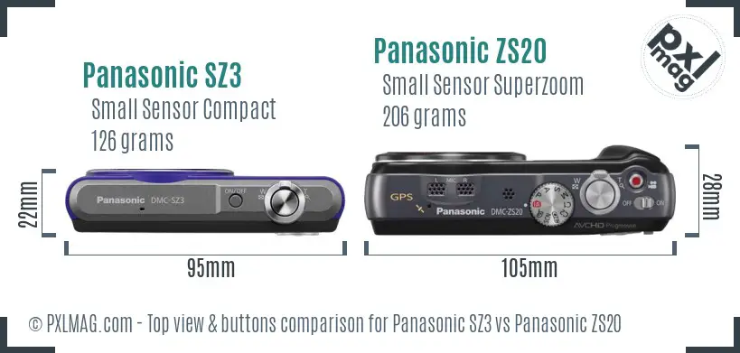 Panasonic SZ3 vs Panasonic ZS20 top view buttons comparison