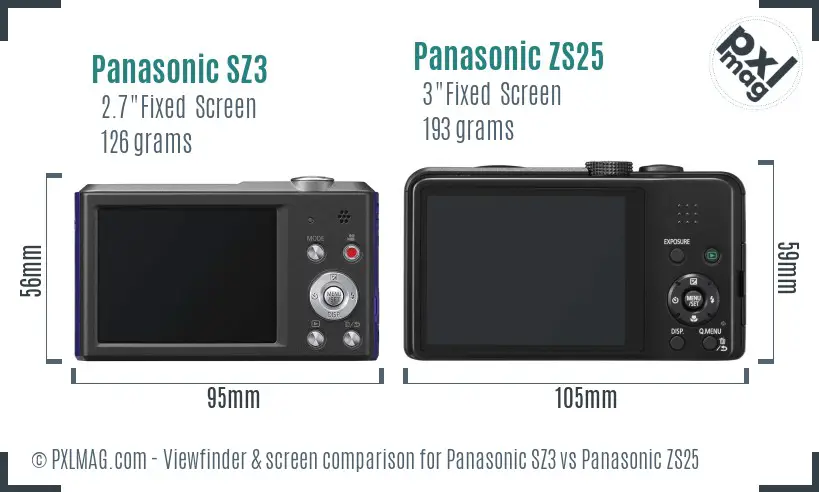Panasonic SZ3 vs Panasonic ZS25 Screen and Viewfinder comparison